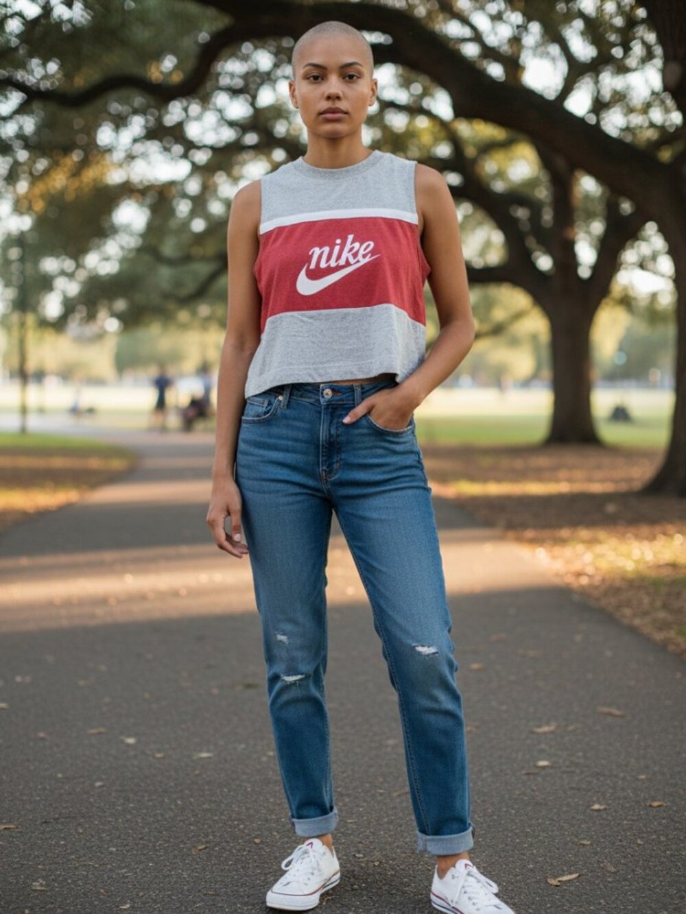 Nike Sportswear Cropped Tank Top M Grey Red Varsity Logo HBR Gym Athletic Retro
